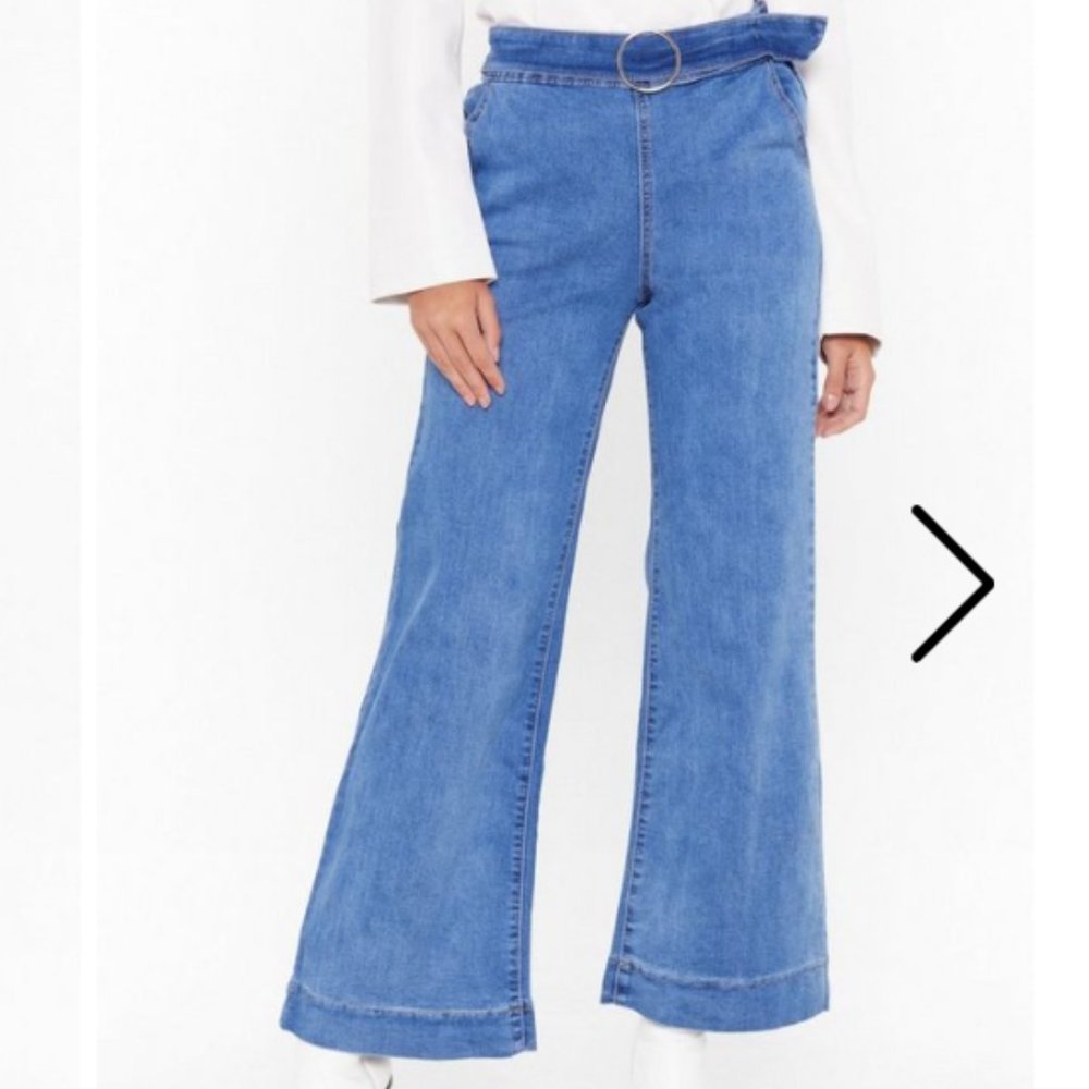 Wide-Leg Denim Jeans with O-Ring Belt